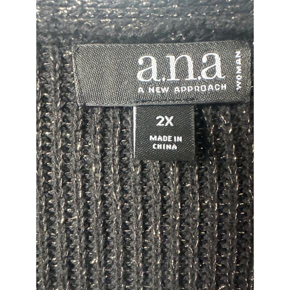 A.n.a Black Gold Lurex Sweater Top V Neck Long Sleeves Women’s Plus Size 2X - Picture 3 of 9